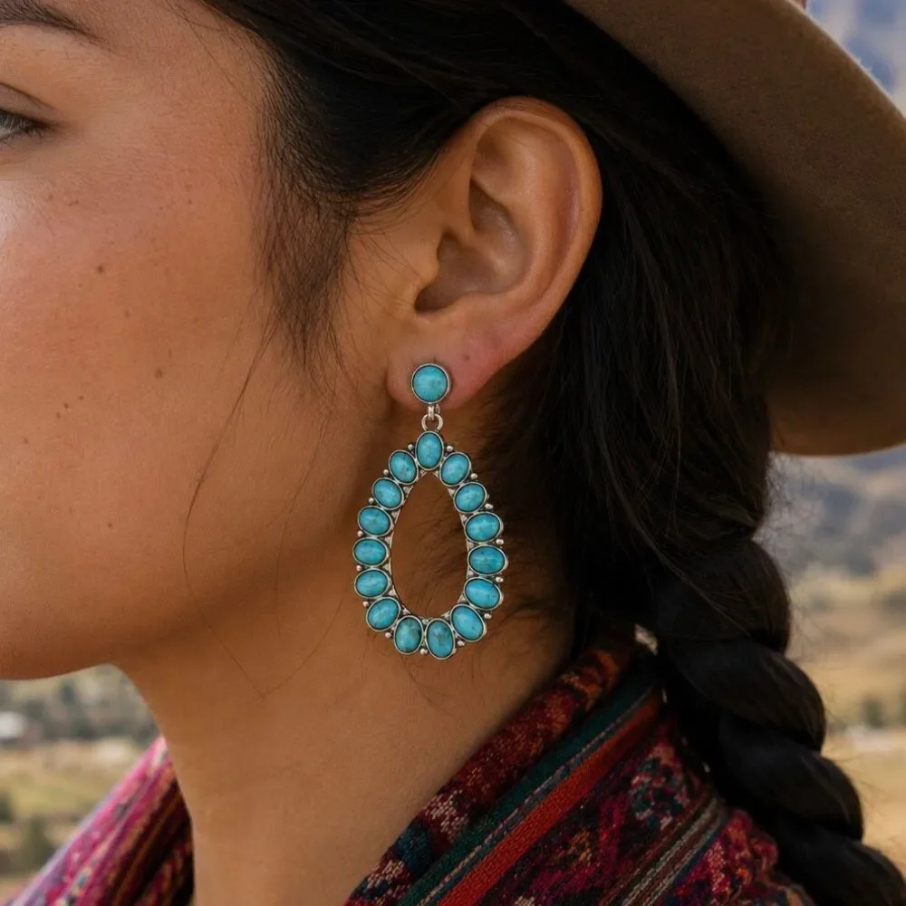 The Chaparral Drop Earrings – Turquoise Blue Andean Teardrops in Silver Tone